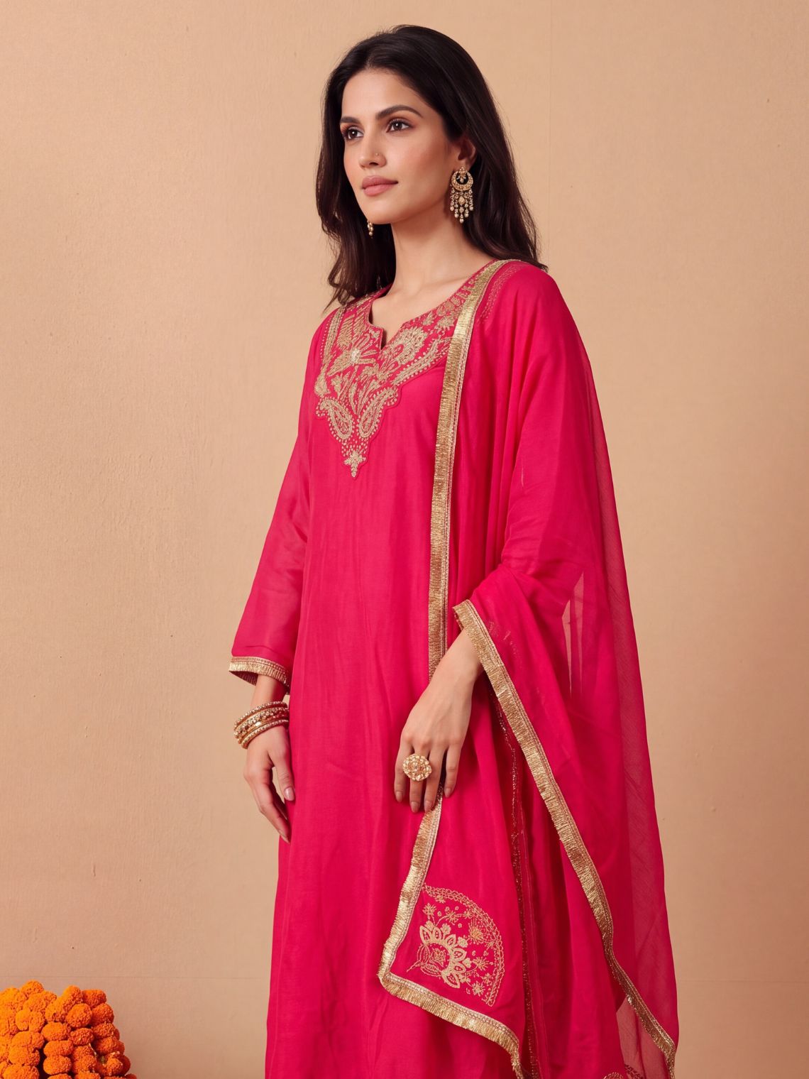 Nida Hand Embroidered Mul chanderi A line Suit set - Chowkhat Lifestyle