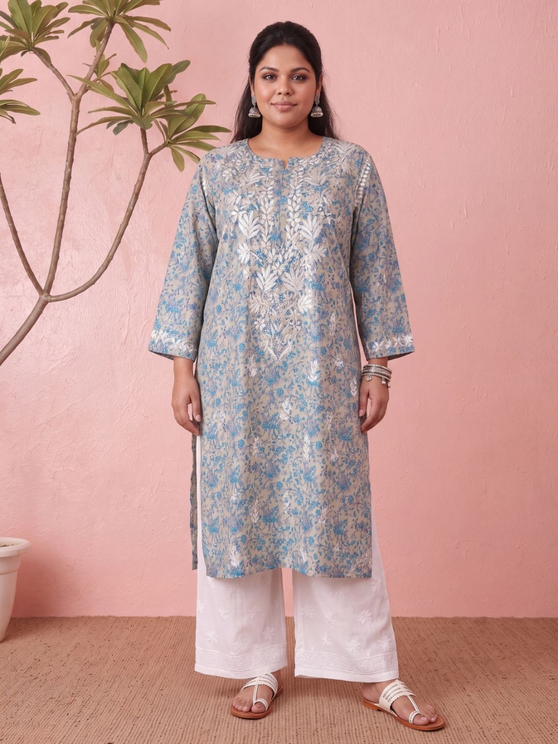 Nandini Cotton Straight Long Chikankari Kurti - Chowkhat Lifestyle