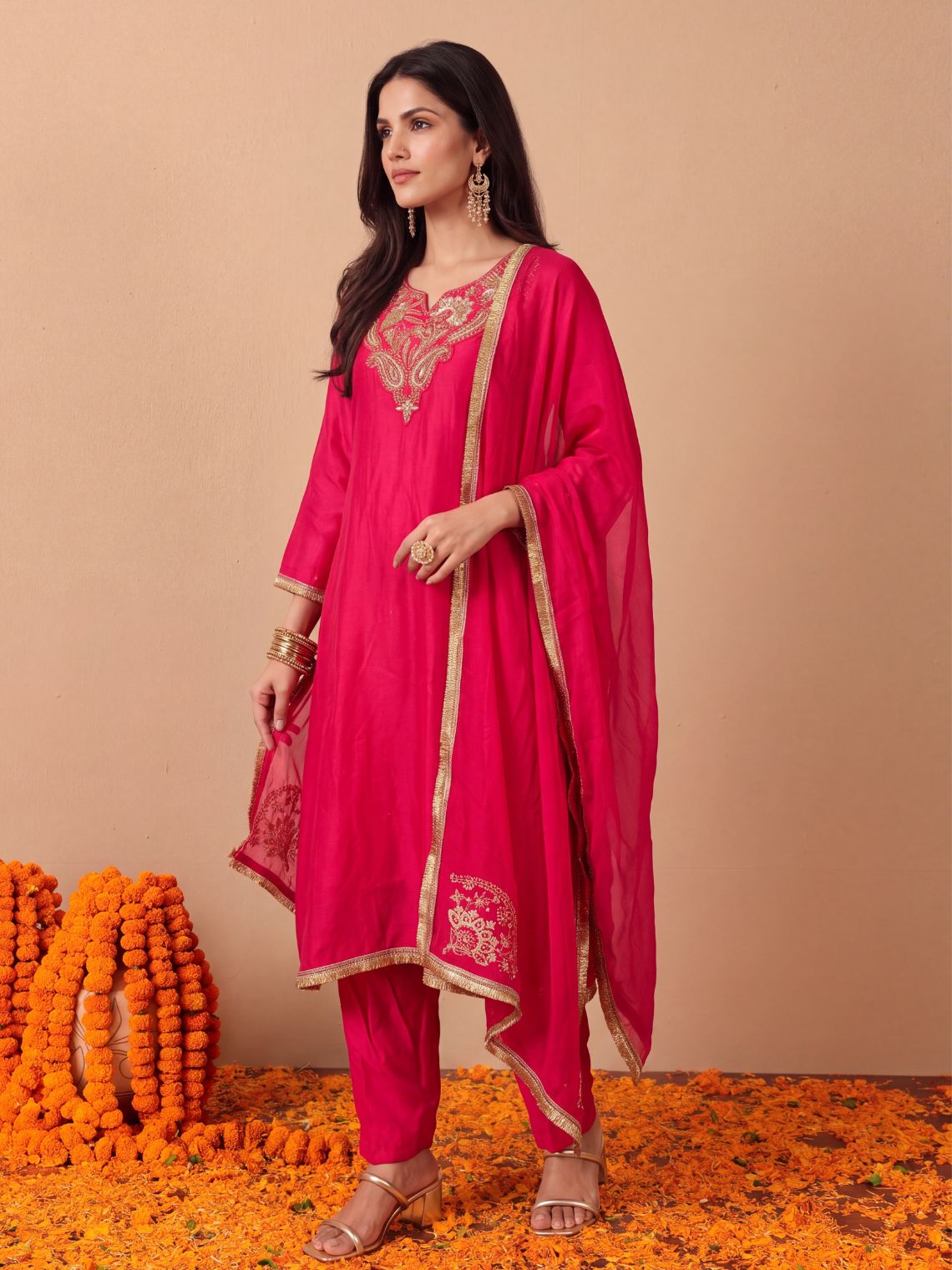 Nida Hand Embroidered Mul chanderi A line Suit set - Chowkhat Lifestyle