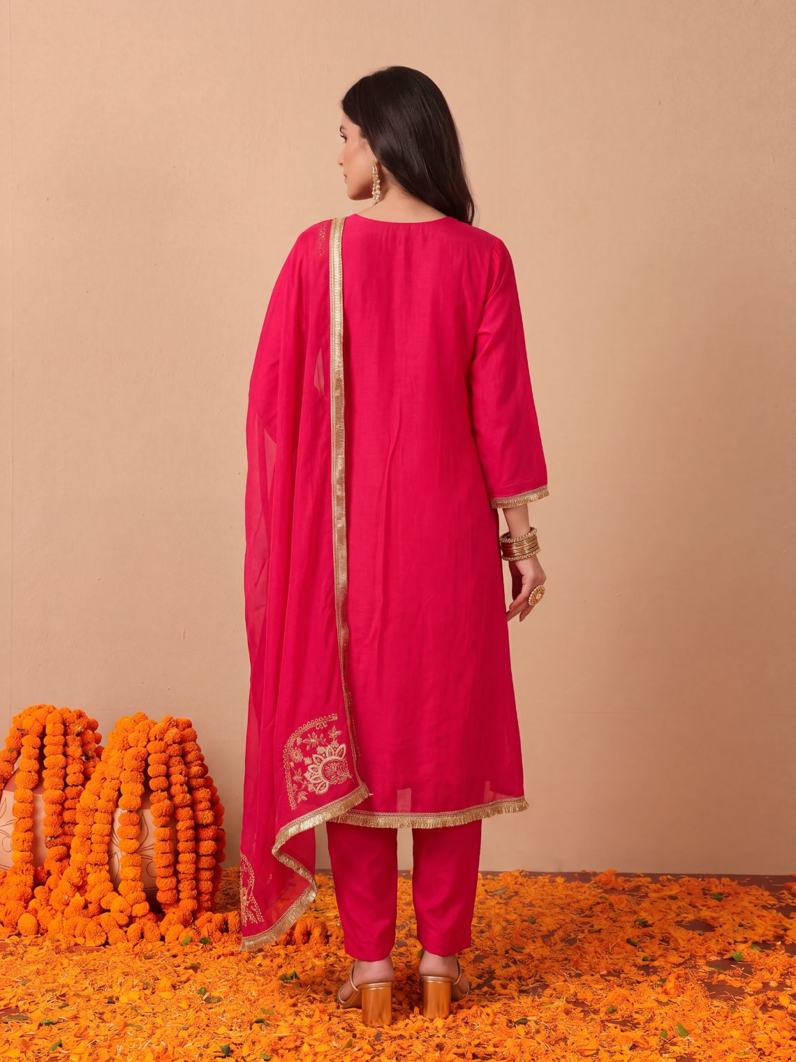 Nida Hand Embroidered Mul chanderi A line Suit set - Chowkhat Lifestyle