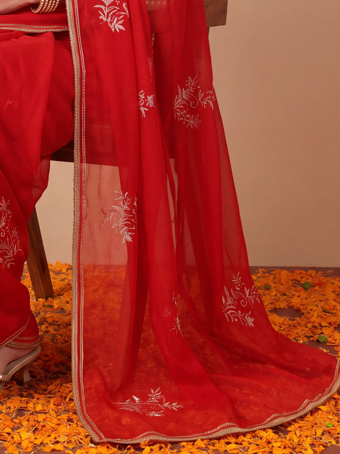 Shagun Hand Embroidered Kasab Work Chiffon Saree with Blouse Piece - Chowkhat Lifestyle