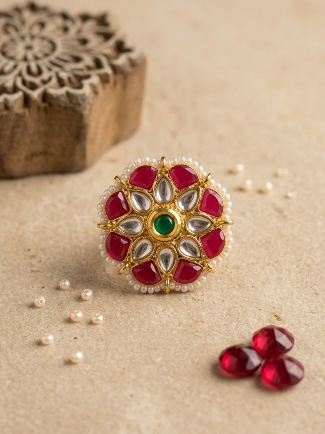 Anokhi Golden stonework Pearl adjustable Ring - Chowkhat Lifestyle