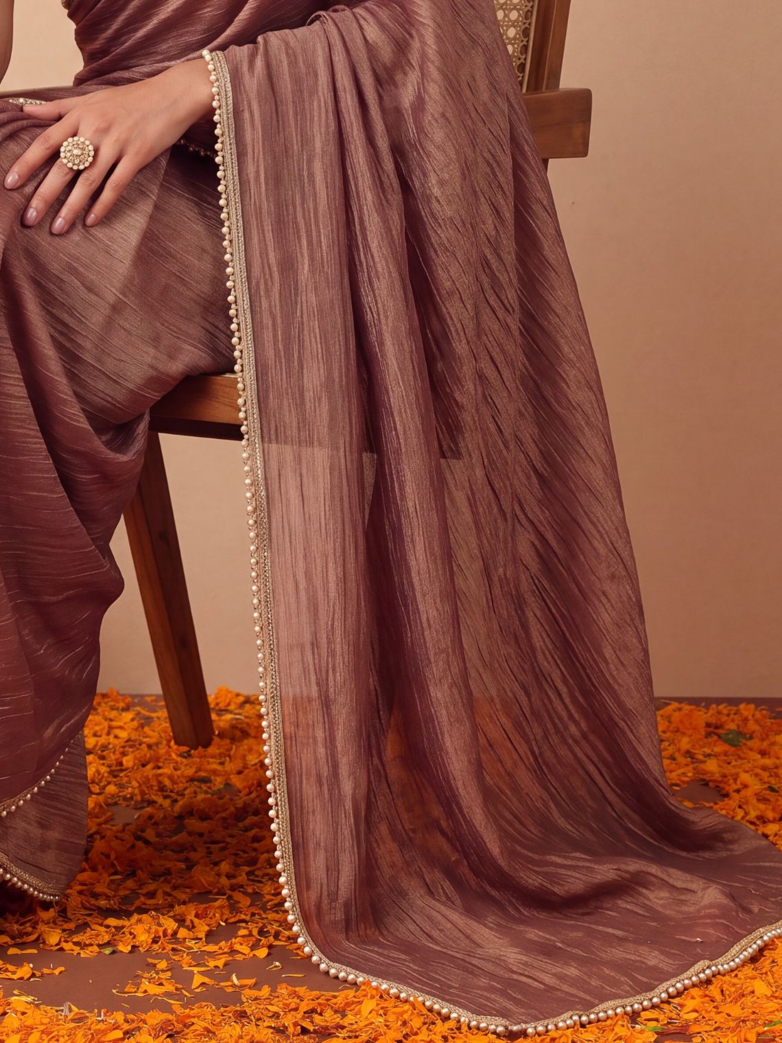 Param Sundari Shimmer Tissue Saree with Lace Detailing & Contrast Blouse Piece - Chowkhat Lifestyle