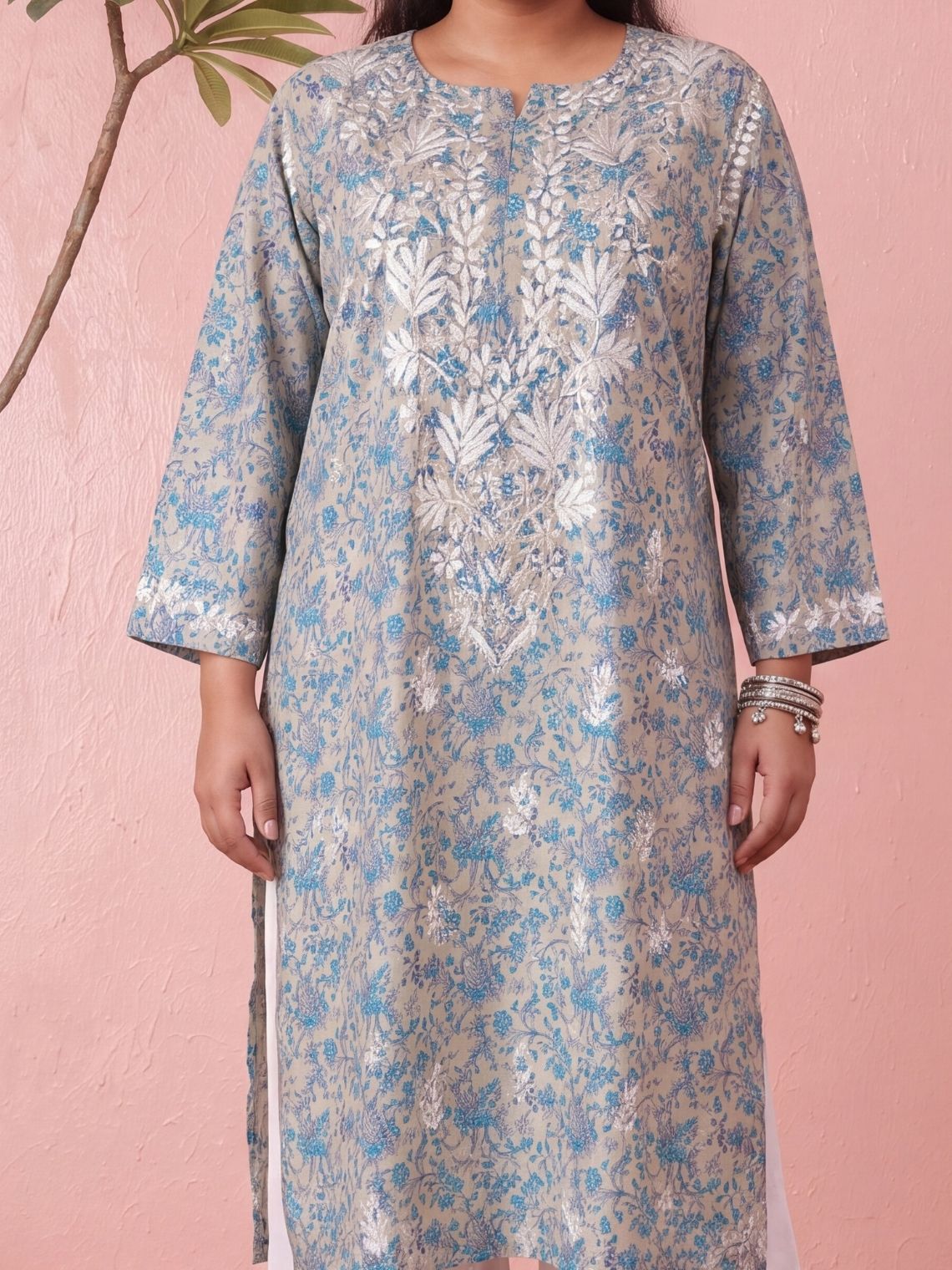 Nandini Cotton Straight Long Chikankari Kurti - Chowkhat Lifestyle