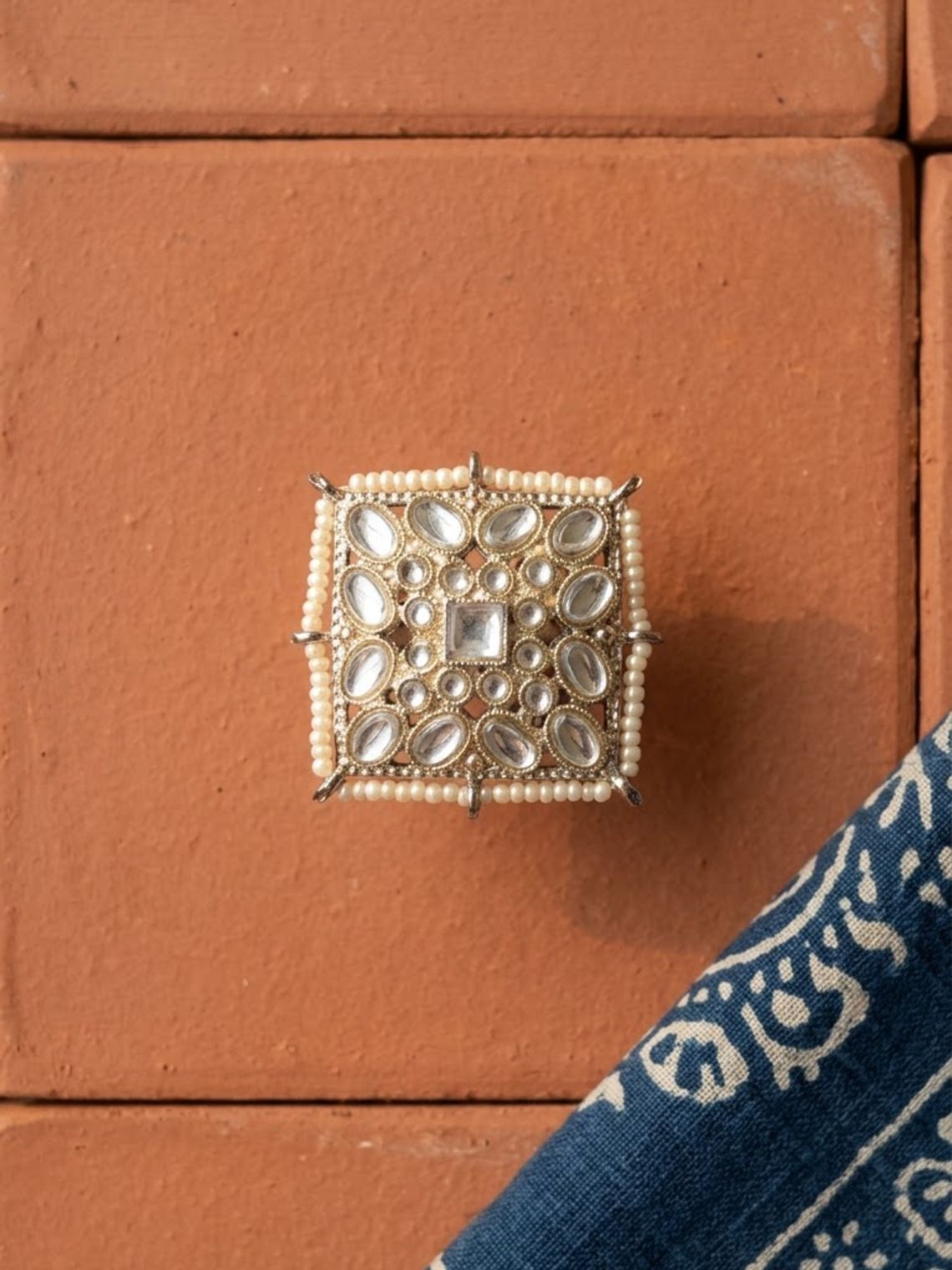 Dia Spark Golden stonework adjustable Ring With Pearl - Chowkhat Lifestyle