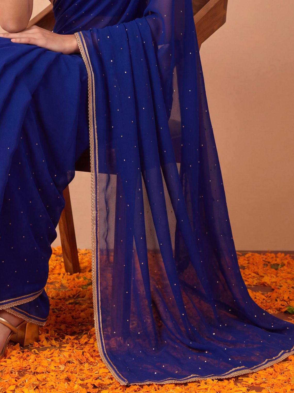 Neelakshi Hand Embroidered Mukaish Work Chiffon Saree with Blouse Piece - Chowkhat Lifestyle