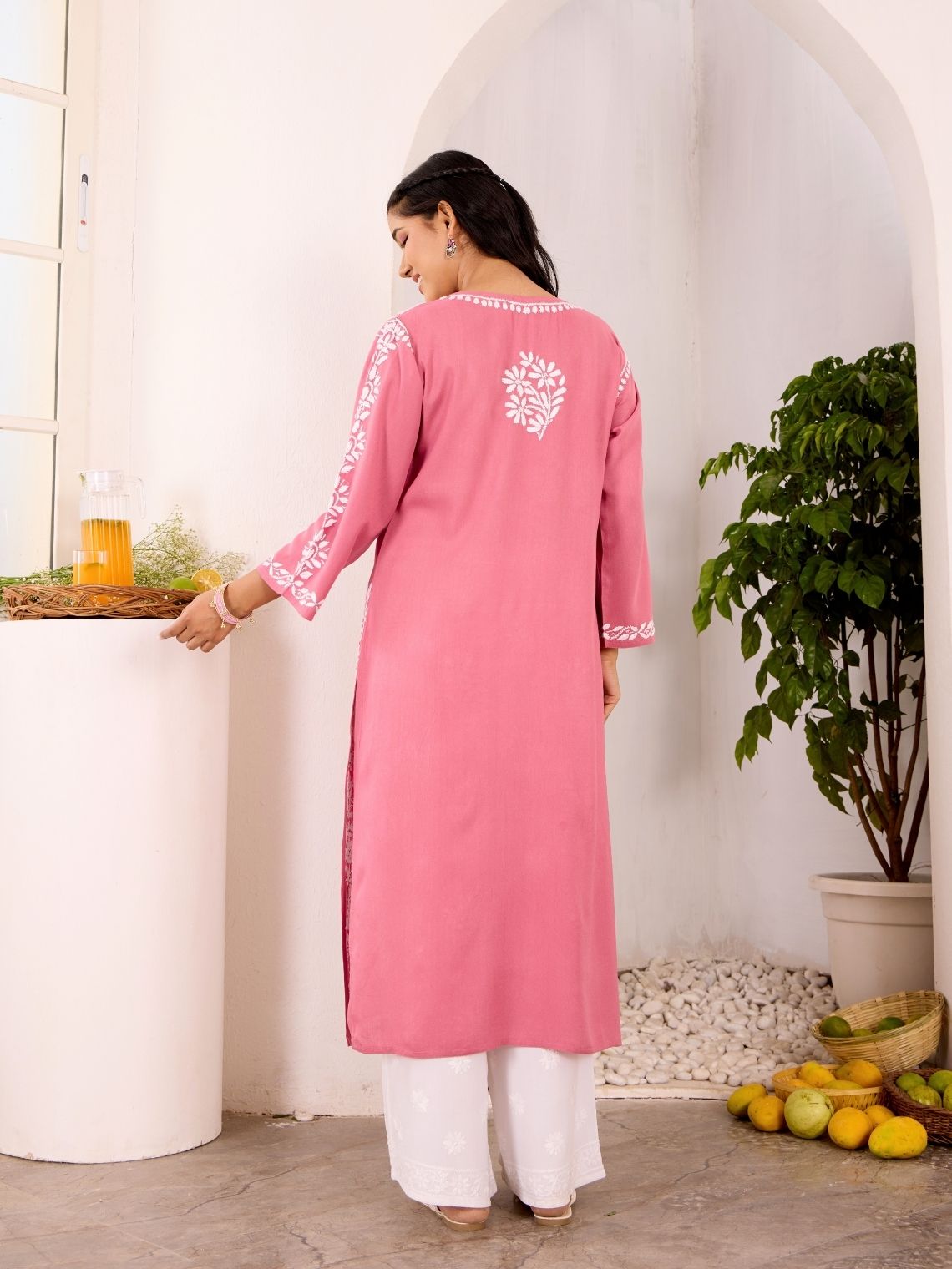 Navya Rayon Straight Chikankari Kurti with Lace - Chowkhat Lifestyle