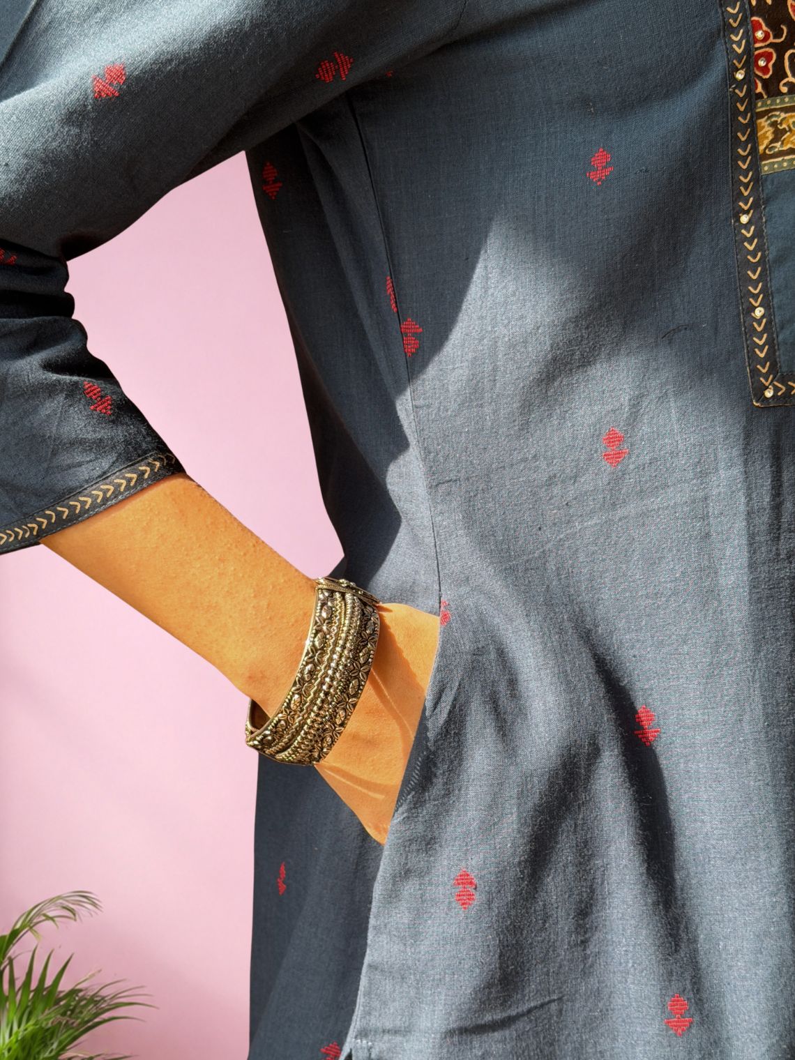 Saanjh Handloom Cotton Straight Kurti with Handwork - Chowkhat Lifestyle
