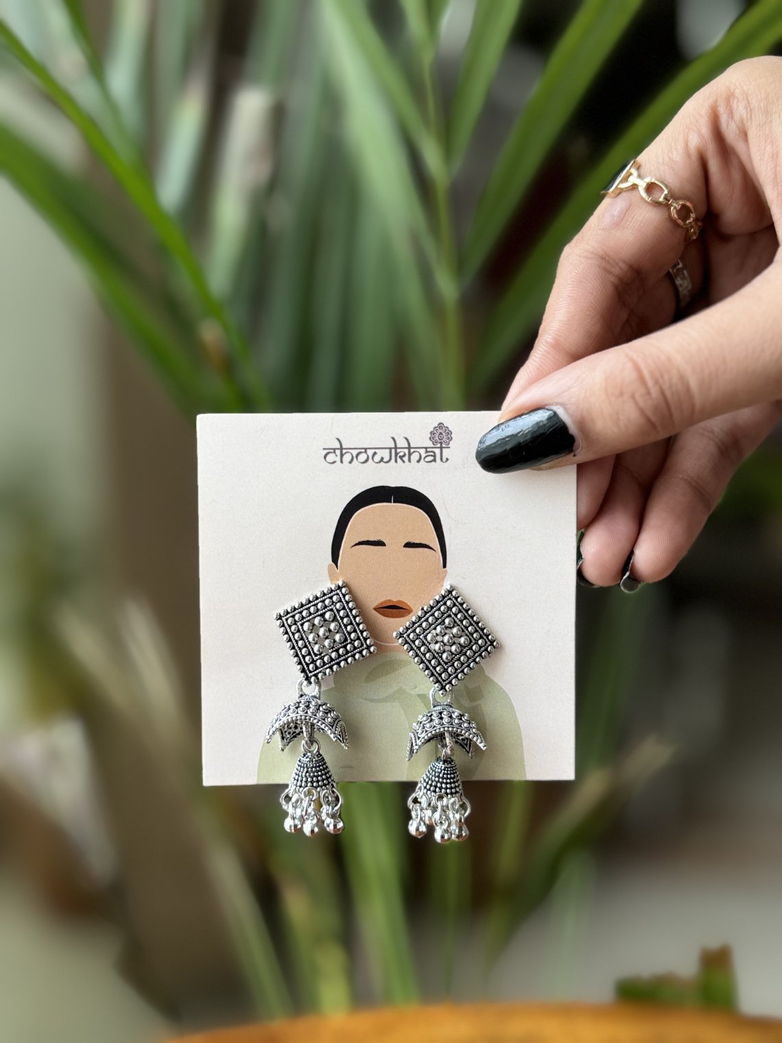 Square Jhumki Silver Earrings - Chowkhat Lifestyle