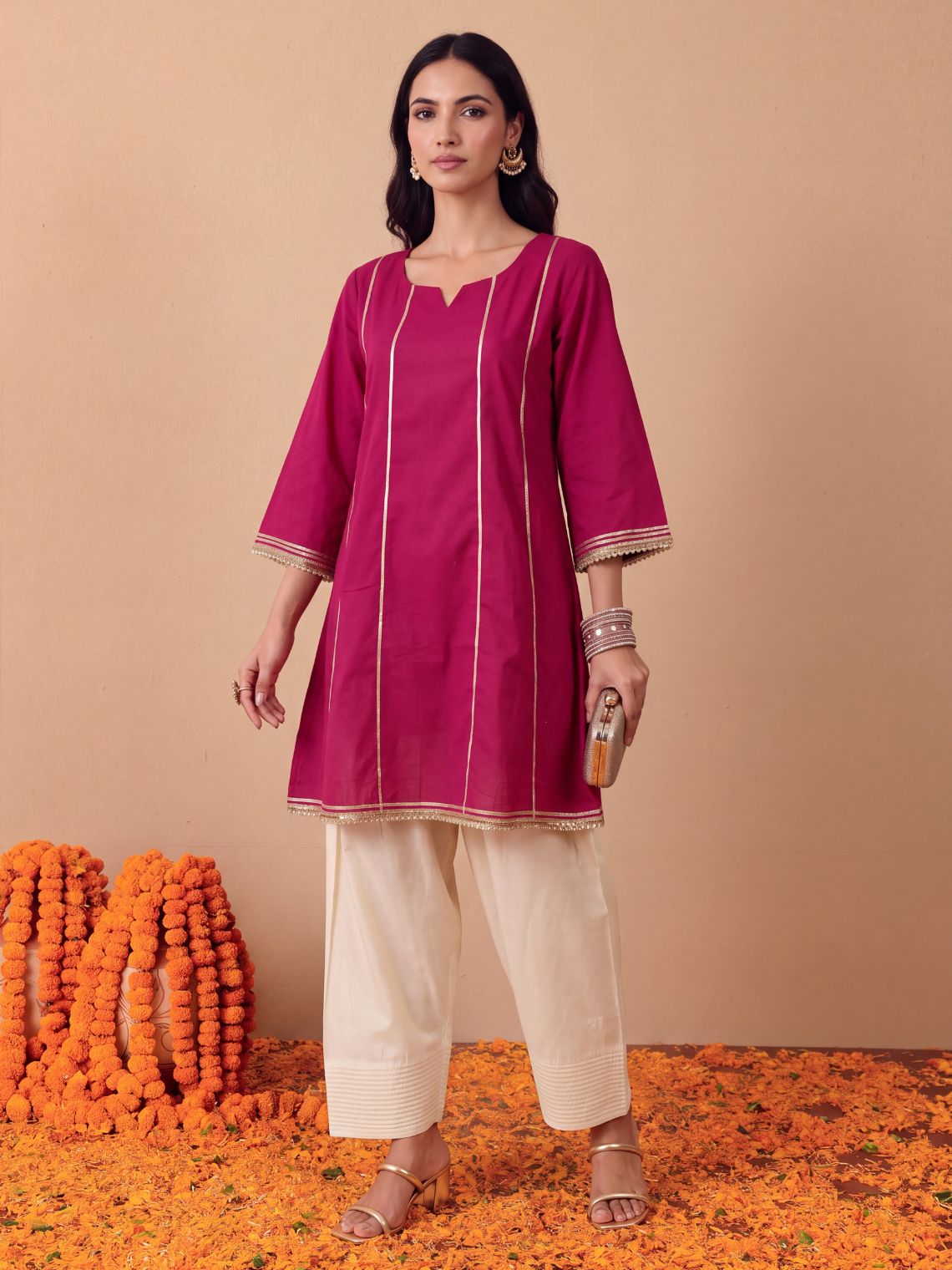 Zoya Cotton Kali Kurta with Gota & Lace Detailing - Chowkhat Lifestyle