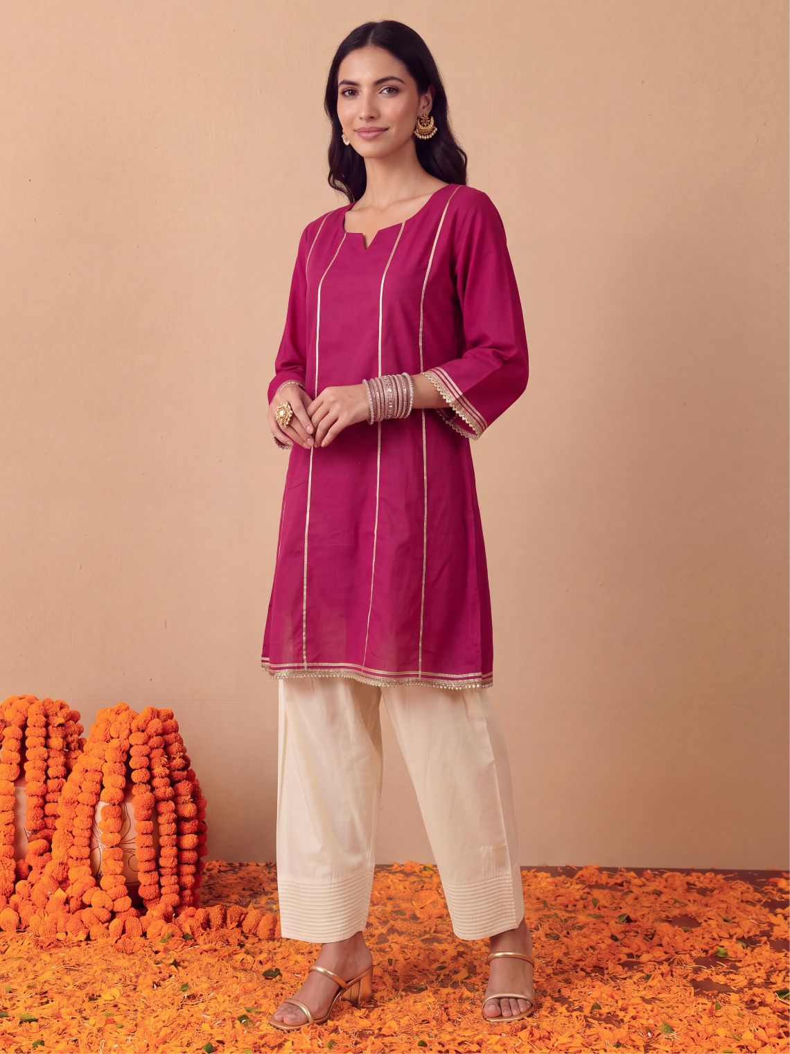 Zoya Cotton Kali Kurta with Gota & Lace Detailing - Chowkhat Lifestyle