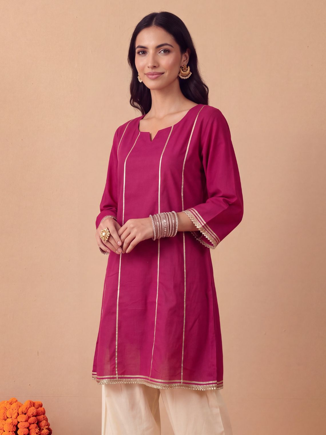 Zoya Cotton Kali Kurta with Gota & Lace Detailing - Chowkhat Lifestyle