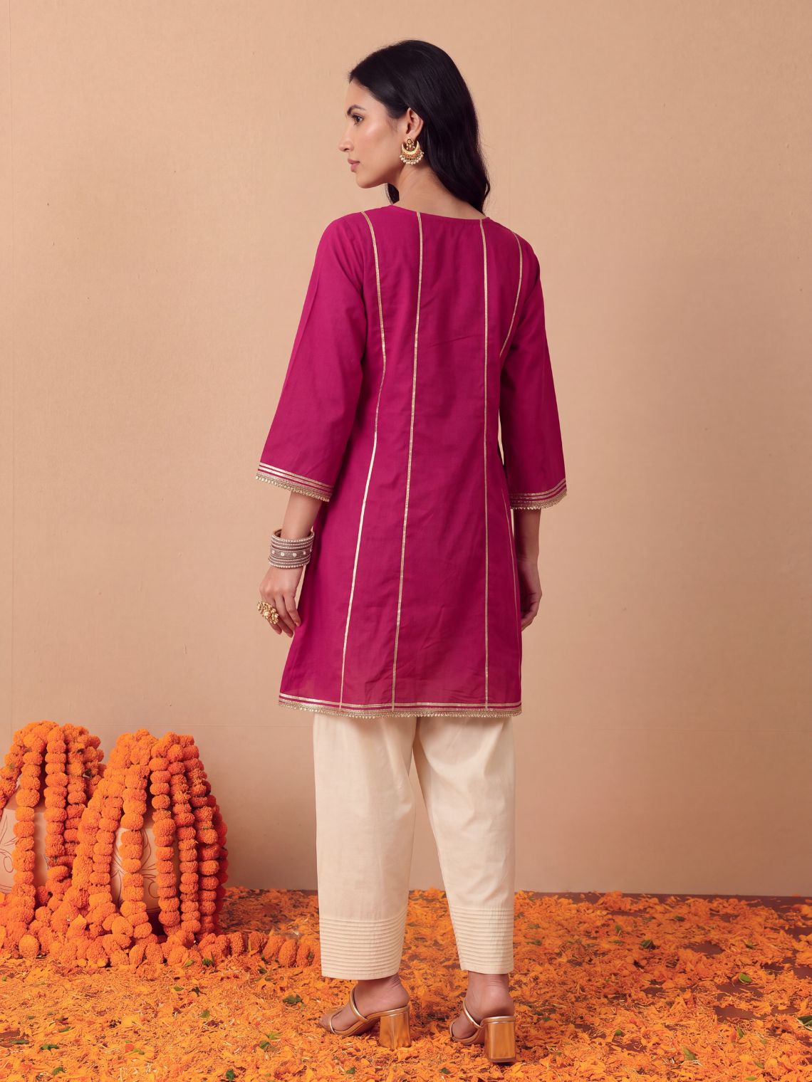 Zoya Cotton Kali Kurta with Gota & Lace Detailing - Chowkhat Lifestyle