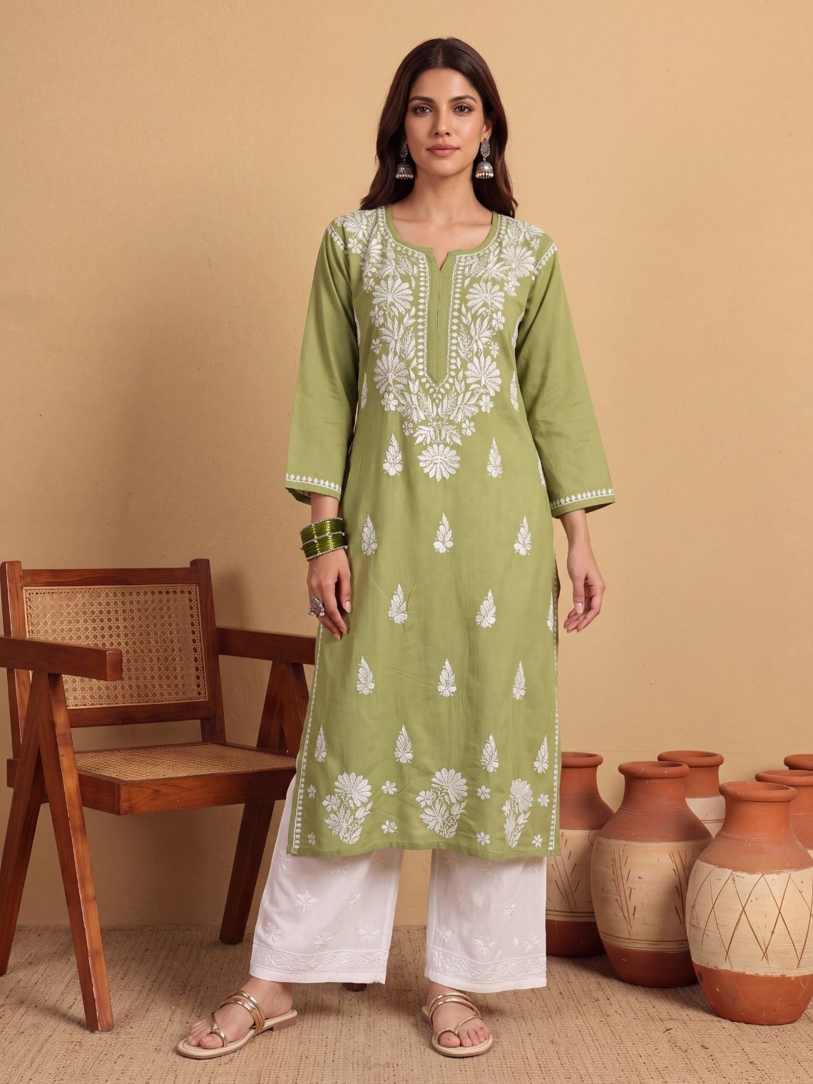 Nira Rayon Chikankari Long Kurta - Chowkhat Lifestyle