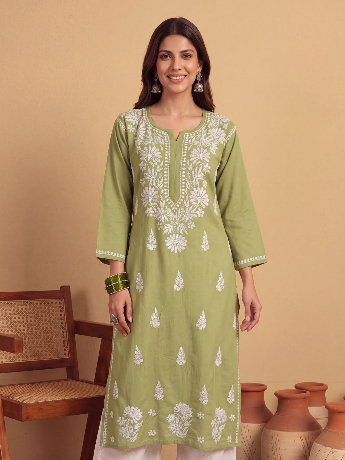 Nira Rayon Chikankari Long Kurta - Chowkhat Lifestyle