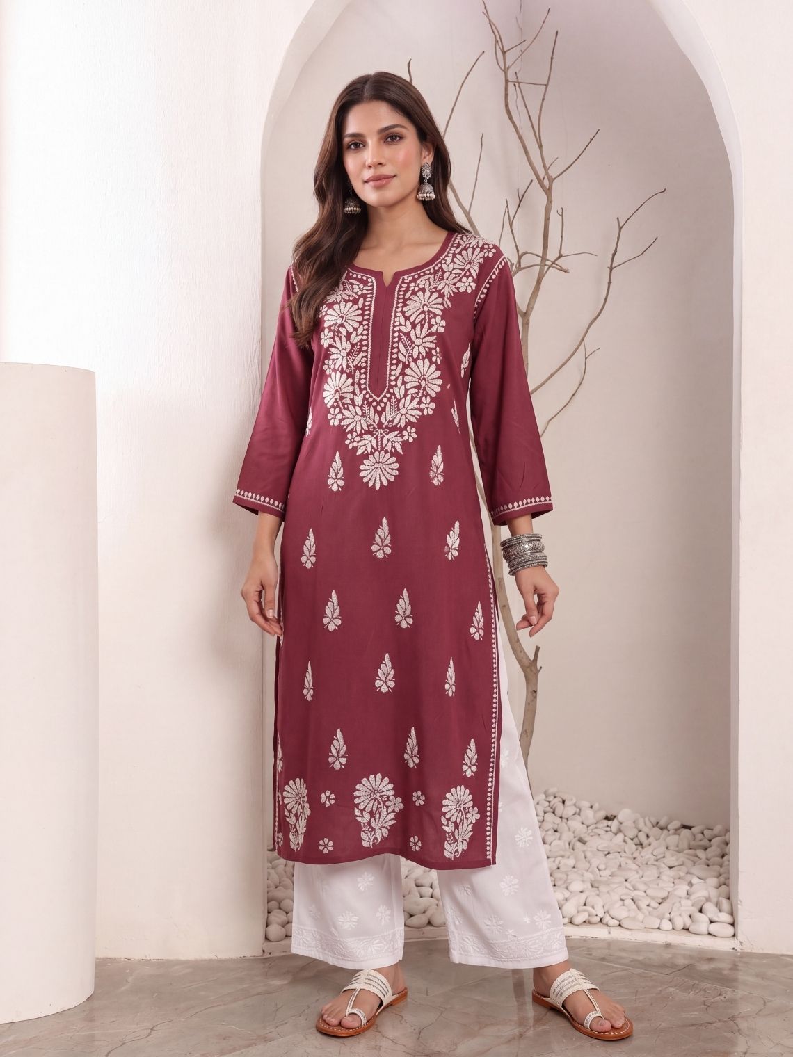 Nira Rayon Chikankari Long Kurta - Chowkhat Lifestyle