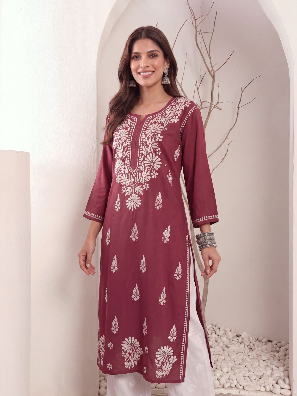 Nira Rayon Chikankari Long Kurta - Chowkhat Lifestyle