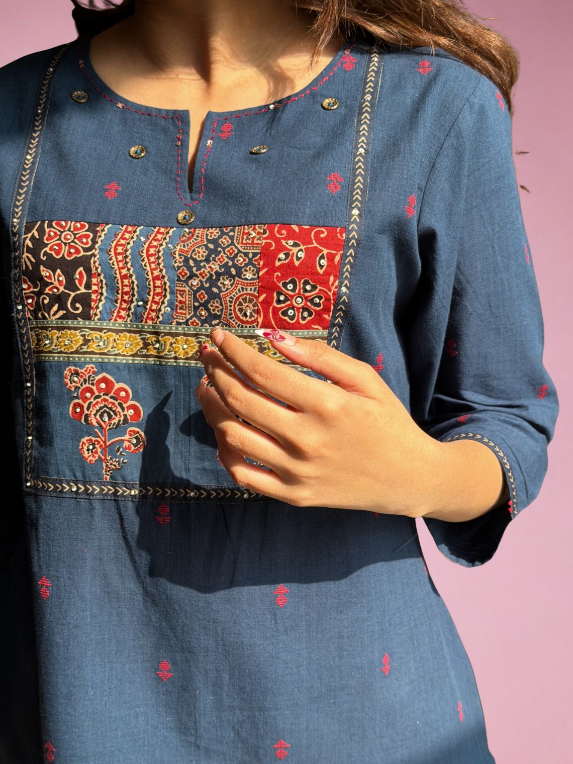 Saanjh Handloom Cotton Straight Kurti with Handwork - Chowkhat Lifestyle