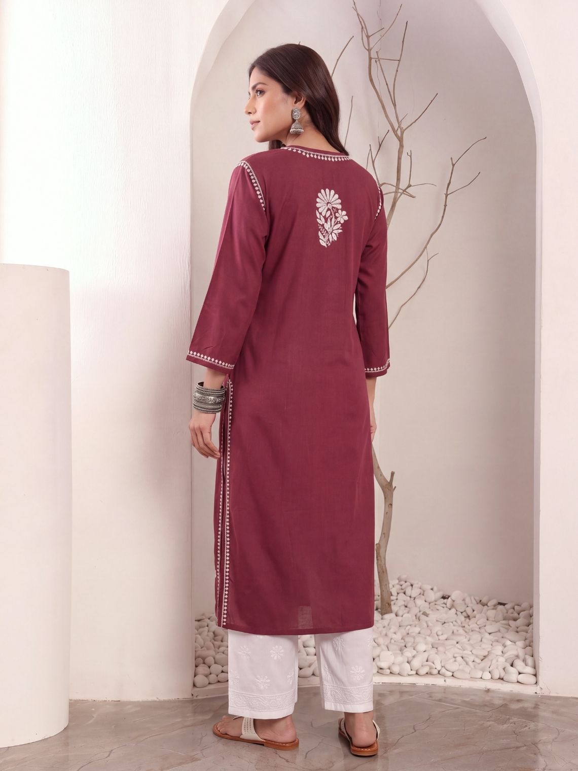 Nira Rayon Chikankari Long Kurta - Chowkhat Lifestyle