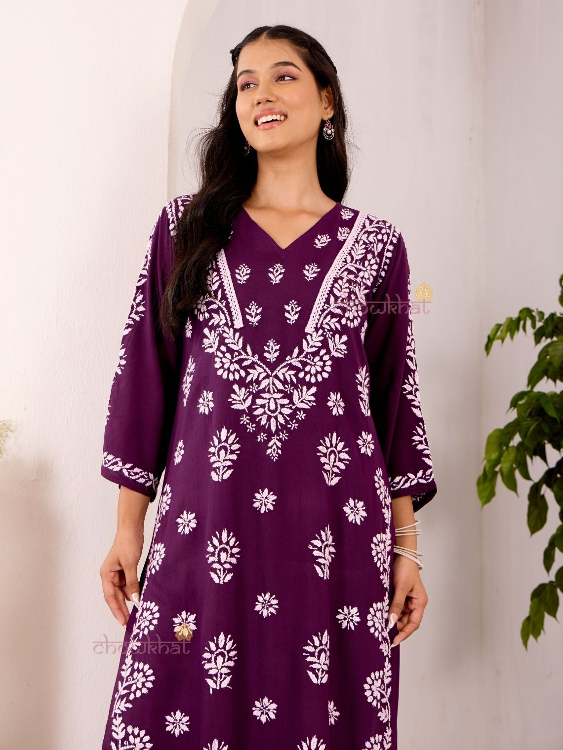 Navya Rayon Straight Chikankari Kurti with Lace - Chowkhat Lifestyle