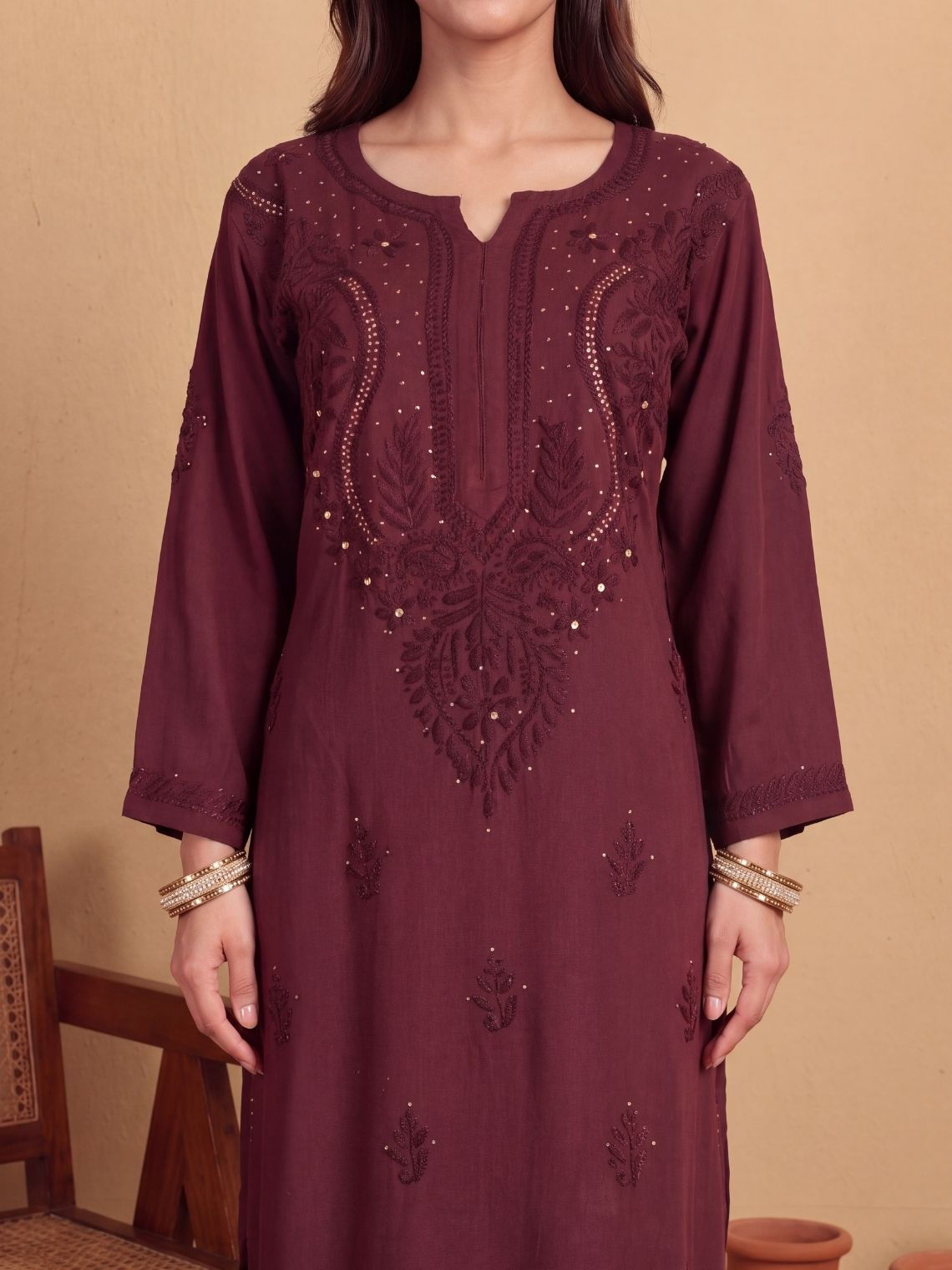 Tarika Straight Rayon Mukaish Chikankari Long Kurta - Chowkhat Lifestyle