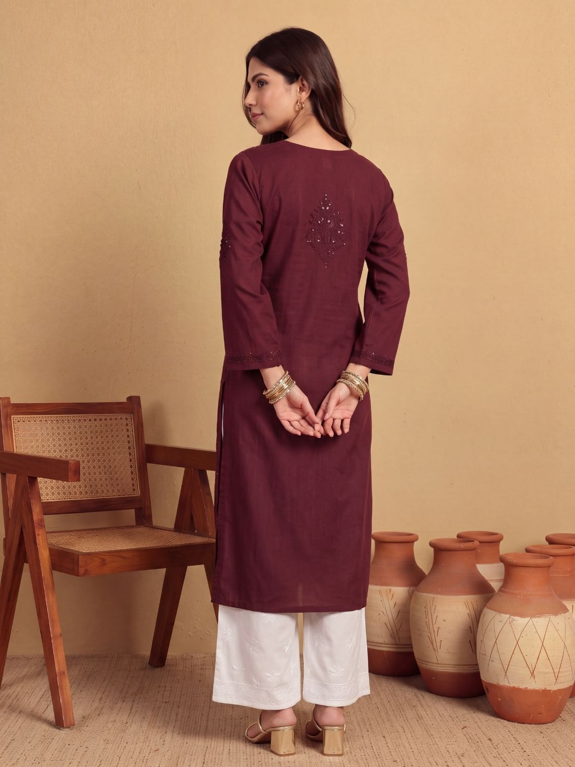 Tarika Straight Rayon Mukaish Chikankari Long Kurta - Chowkhat Lifestyle