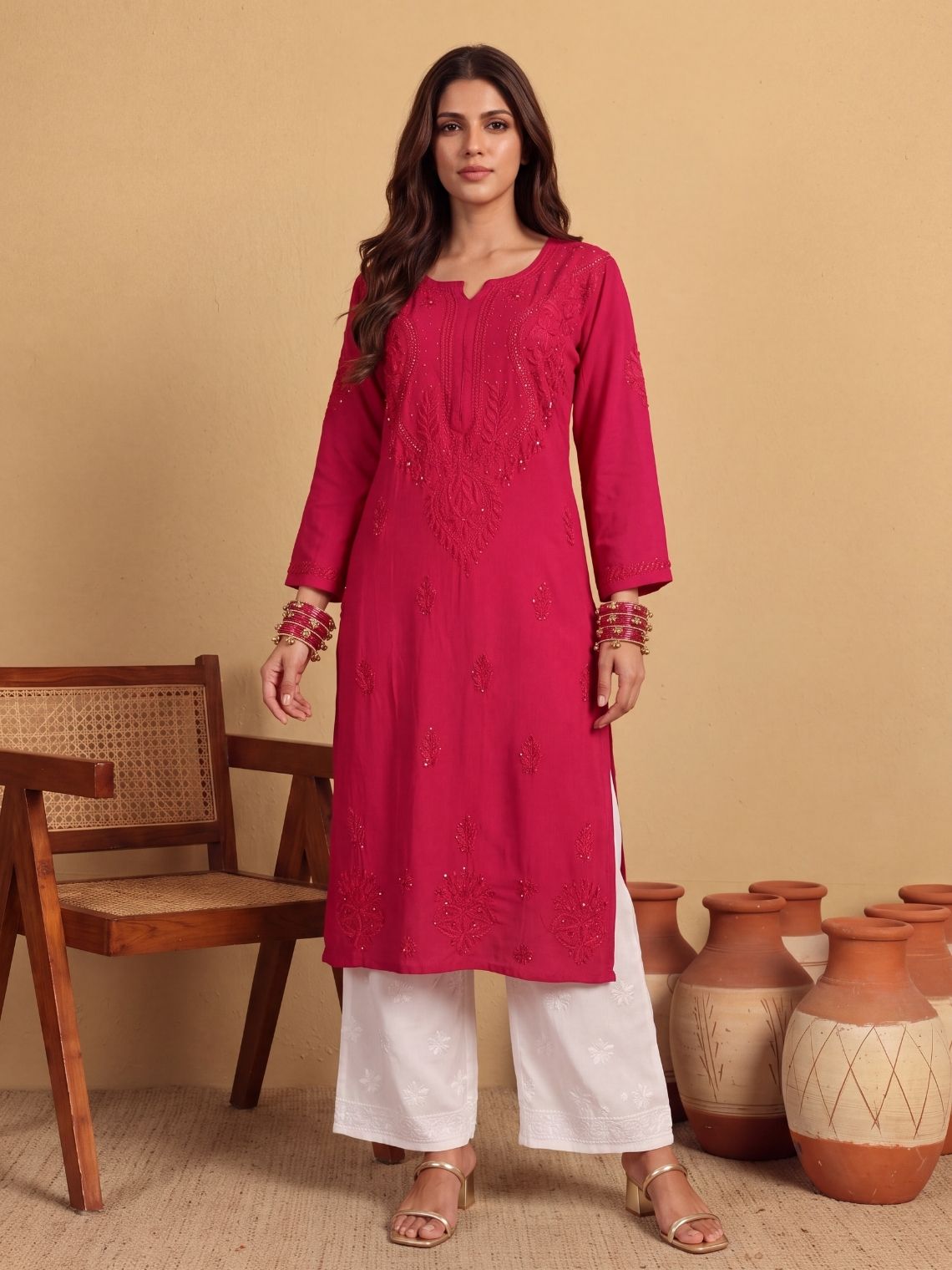 Tarika Straight Rayon Mukaish Chikankari Long Kurta - Chowkhat Lifestyle
