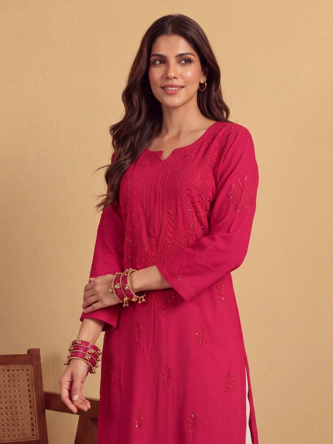 Tarika Straight Rayon Mukaish Chikankari Long Kurta - Chowkhat Lifestyle