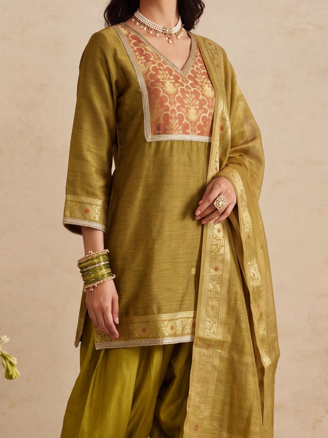 Bhoomi Jamdani Silk Farshi Salwar Suit Set with Dupatta - Chowkhat Lifestyle