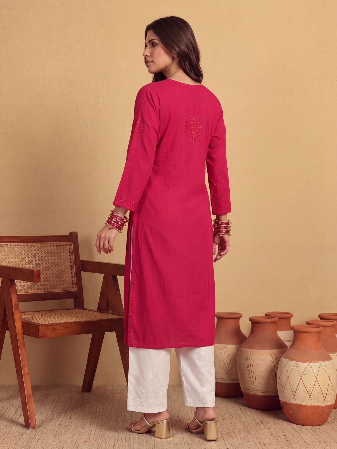 Tarika Straight Rayon Mukaish Chikankari Long Kurta - Chowkhat Lifestyle