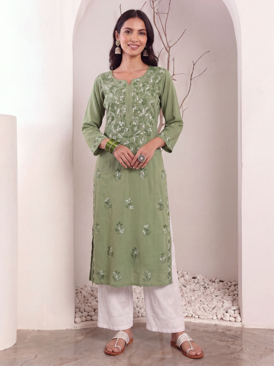 Mayuri Rayon Straight Chikankari Long Kurta - Chowkhat Lifestyle