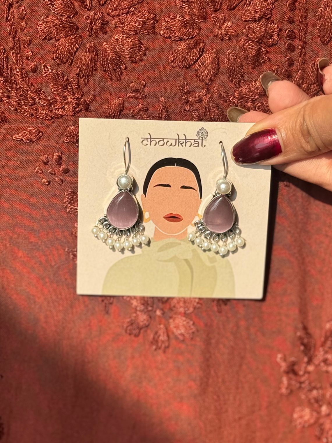 German Silver Pearl Hanging Earrings - Chowkhat Lifestyle