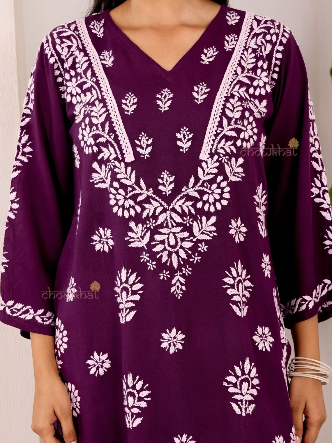 Navya Rayon Straight Chikankari Kurti with Lace - Chowkhat Lifestyle