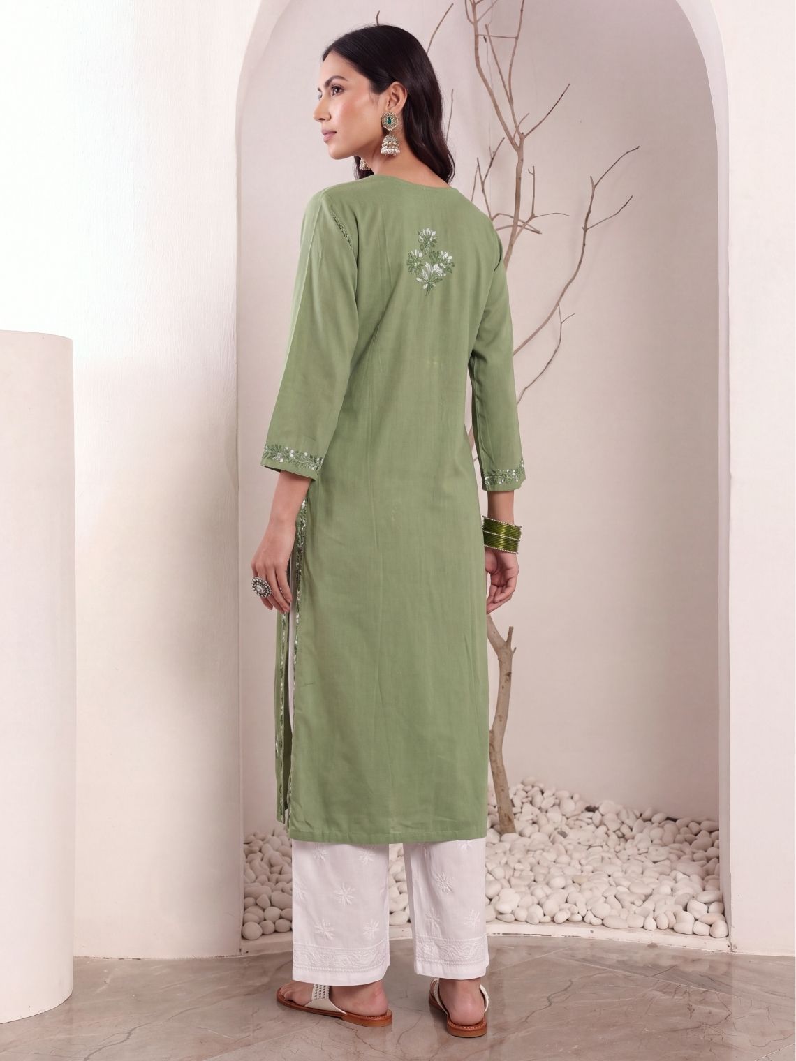 Mayuri Rayon Straight Chikankari Long Kurta - Chowkhat Lifestyle