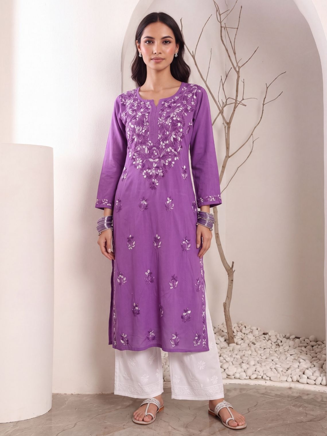 Mayuri Rayon Straight Chikankari Long Kurta - Chowkhat Lifestyle