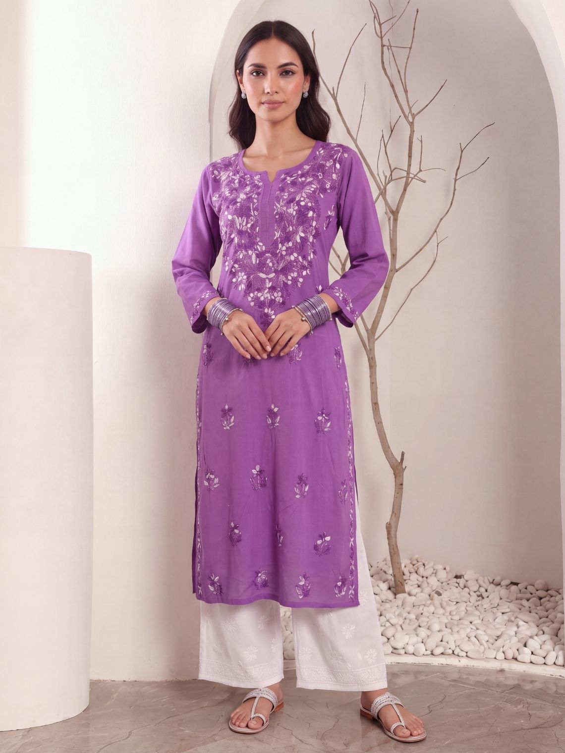 Mayuri Rayon Straight Chikankari Long Kurta - Chowkhat Lifestyle