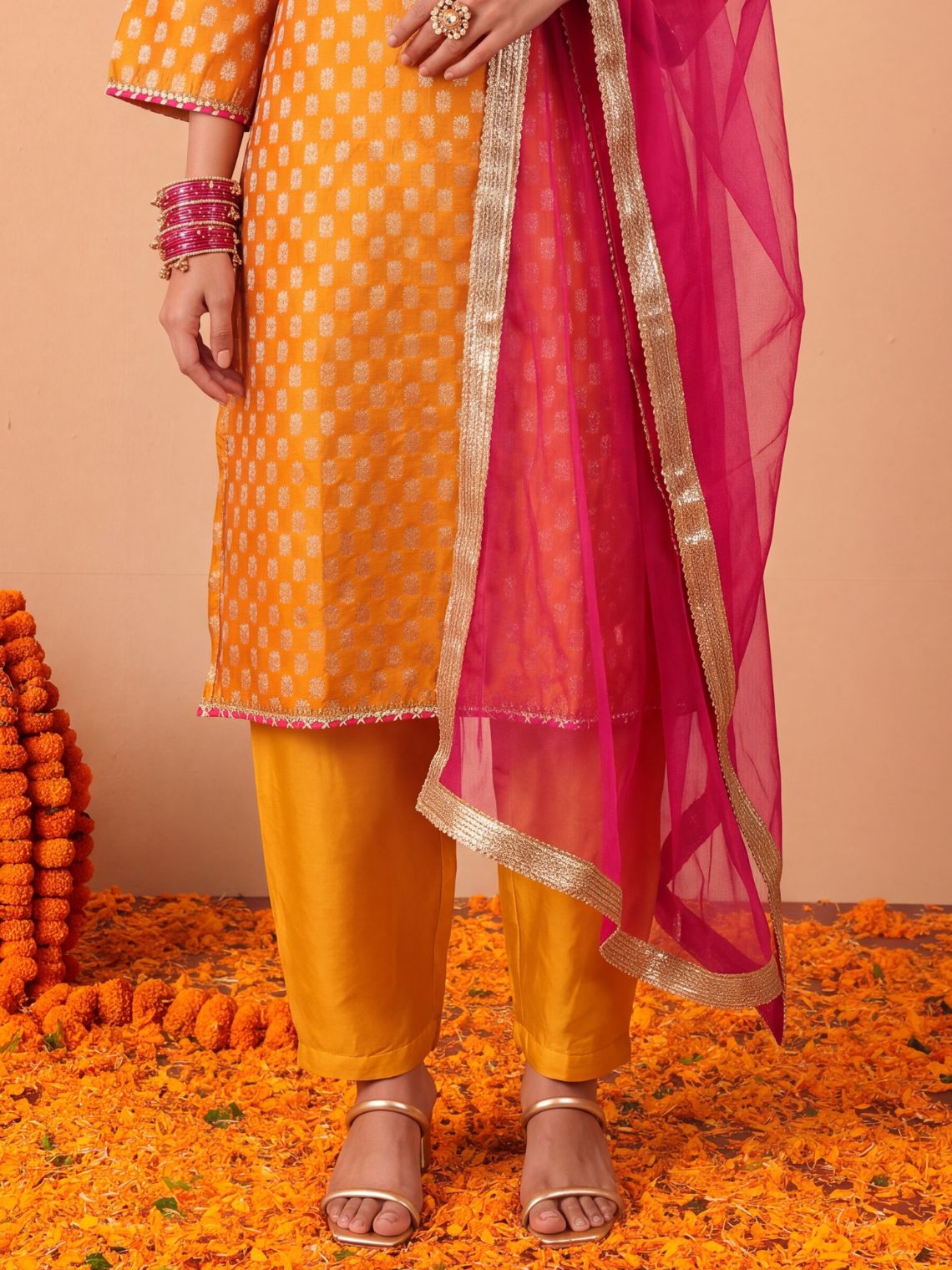 Paakhi Hand Embroidered Chanderi Kurta & Palazzo set with Contrast Organza Dupatta - Chowkhat Lifestyle