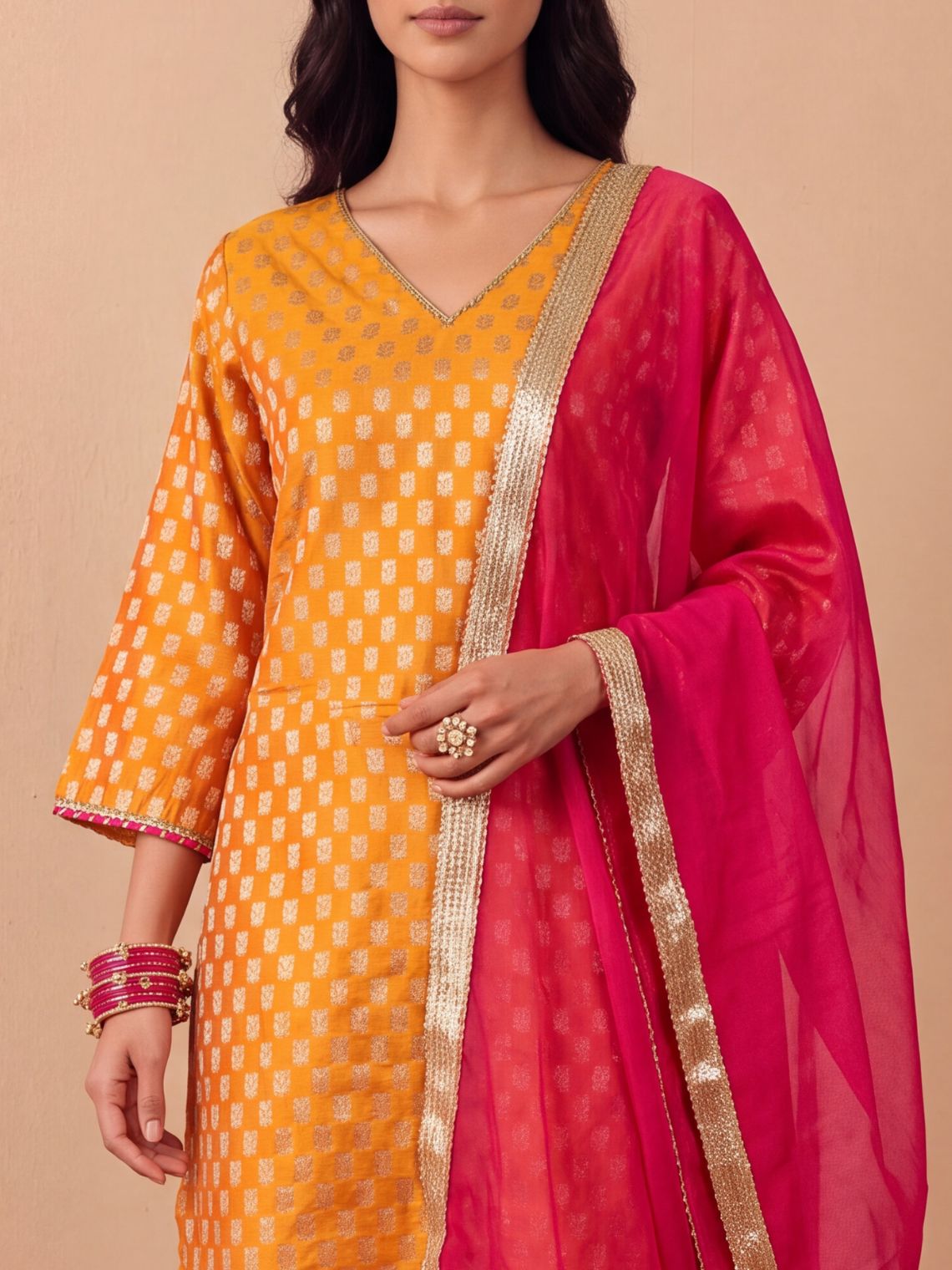 Paakhi Hand Embroidered Chanderi Kurta & Palazzo set with Contrast Organza Dupatta - Chowkhat Lifestyle