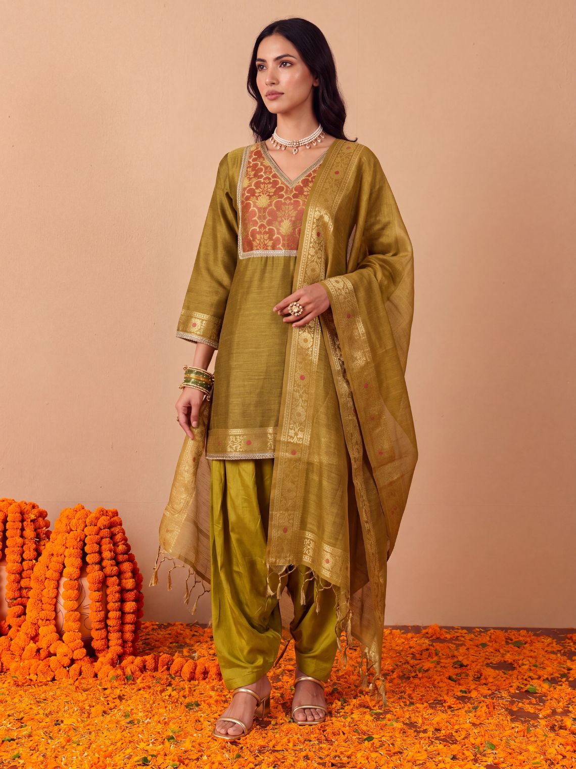 Bhoomi Jamdani Silk Farshi Salwar Suit Set with Dupatta