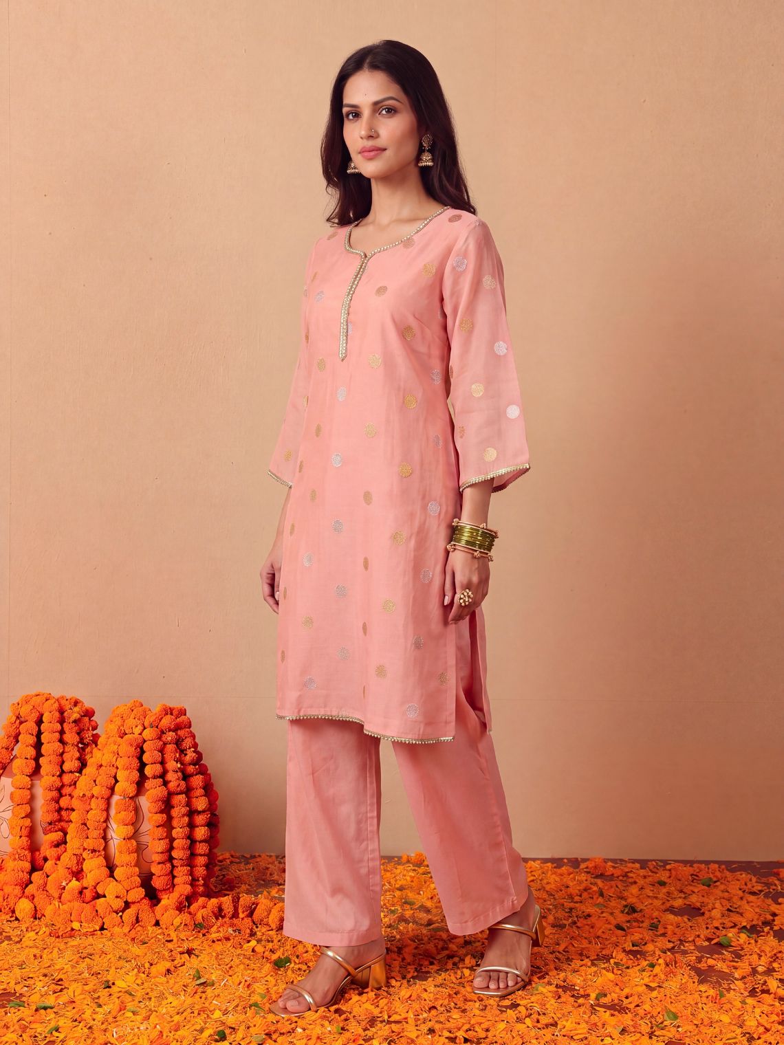 Falguni Chanderi Kurta & Palazzo set with Contrast Organza Dupatta - Chowkhat Lifestyle