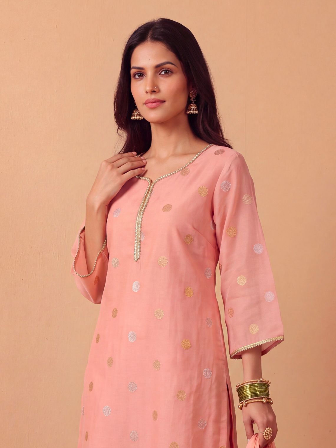 Falguni Chanderi Kurta & Palazzo set with Contrast Organza Dupatta - Chowkhat Lifestyle