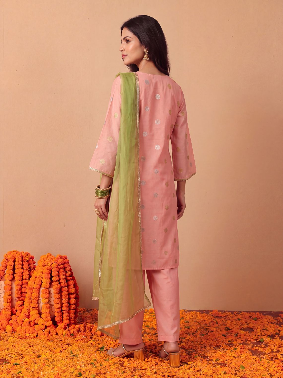 Falguni Chanderi Kurta & Palazzo set with Contrast Organza Dupatta - Chowkhat Lifestyle