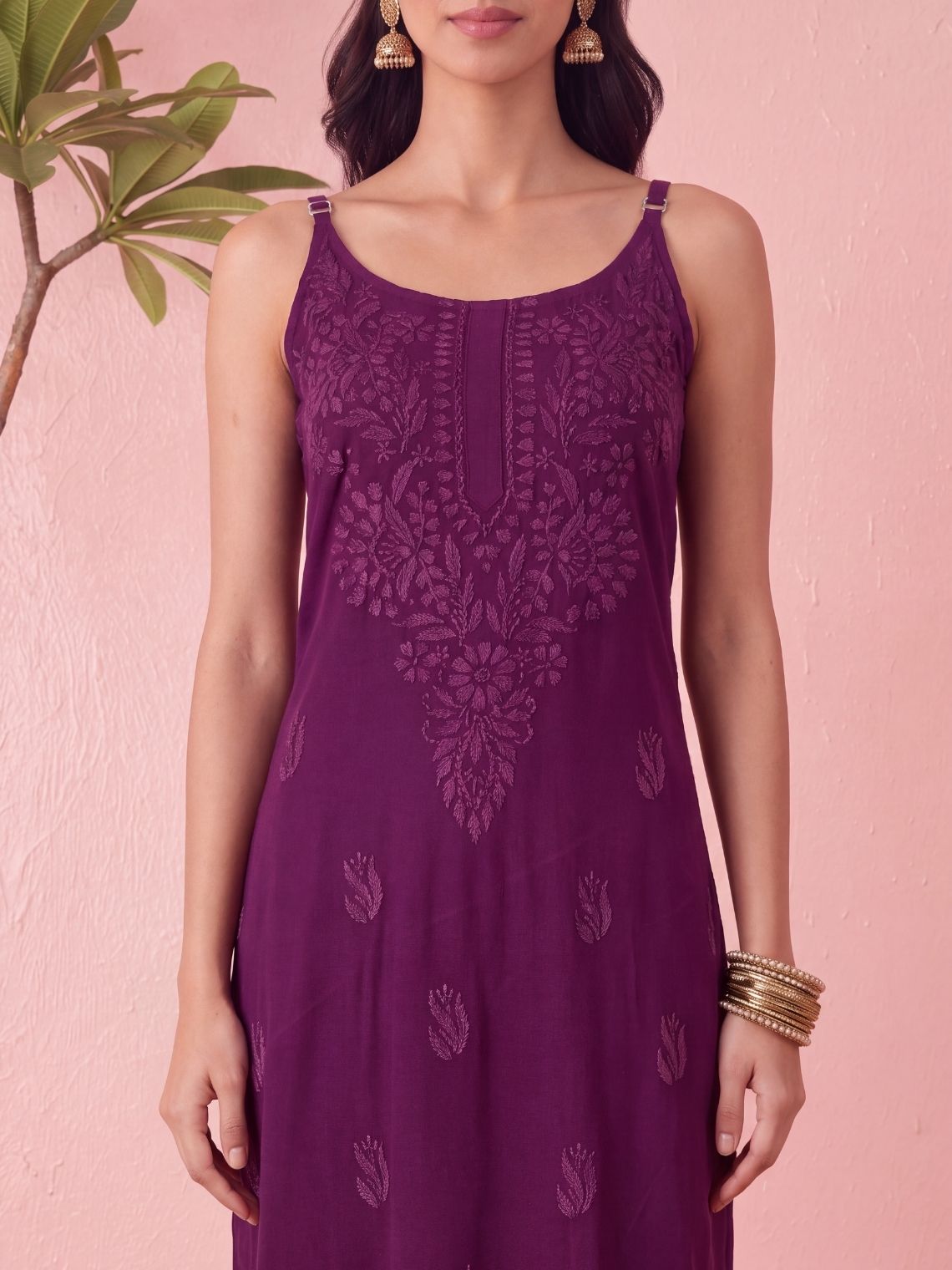 Anamika Rayon Strap Chikankari Kurta & Palazzo set - Chowkhat Lifestyle