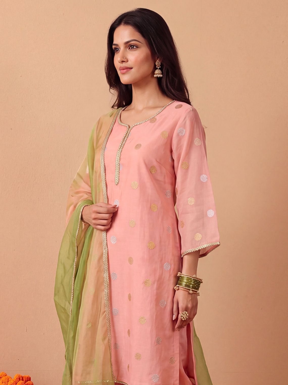 Falguni Chanderi Kurta & Palazzo set with Contrast Organza Dupatta - Chowkhat Lifestyle