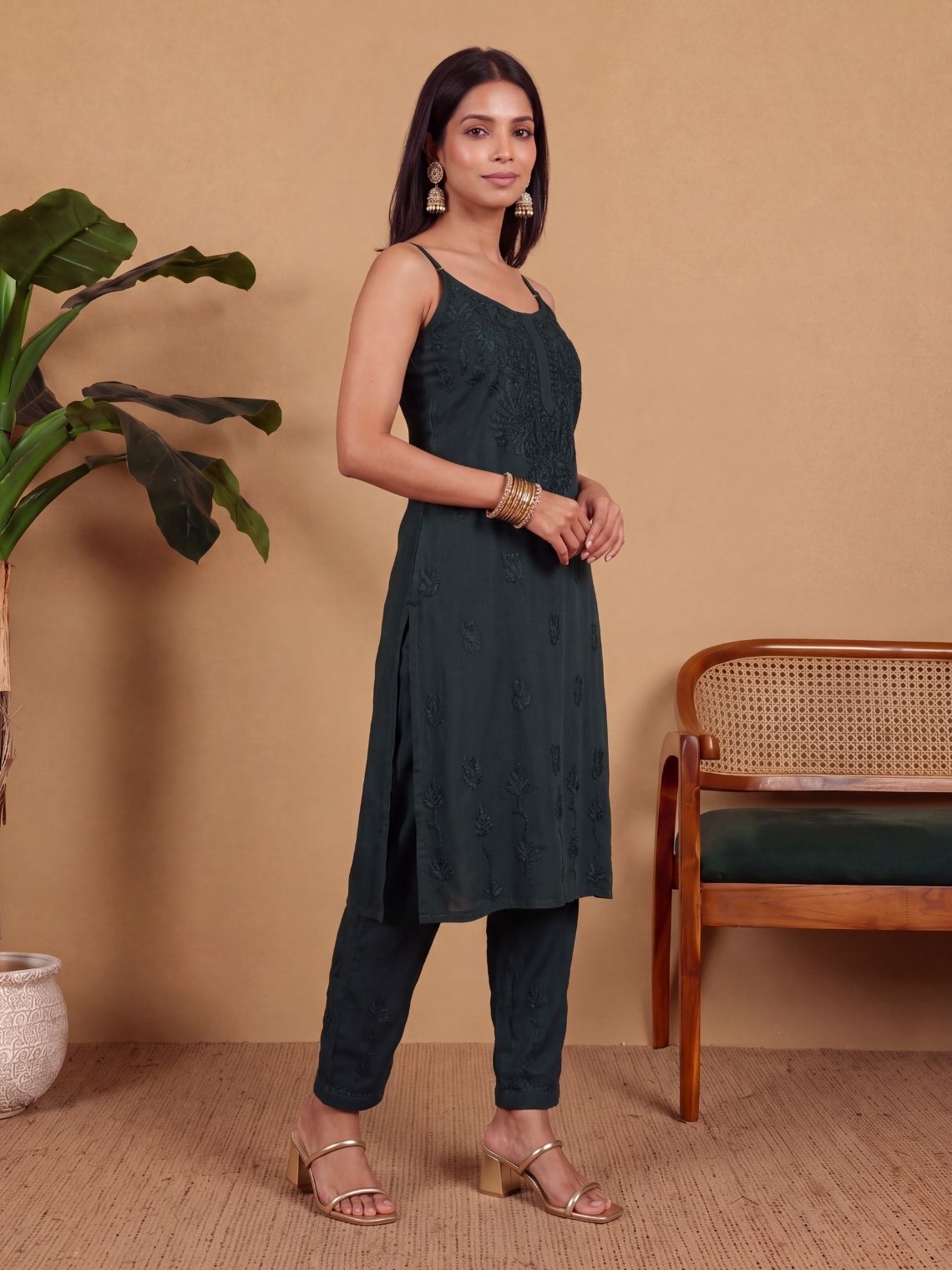 Anamika Rayon Strap Chikankari Kurta & Palazzo Set - Chowkhat Lifestyle