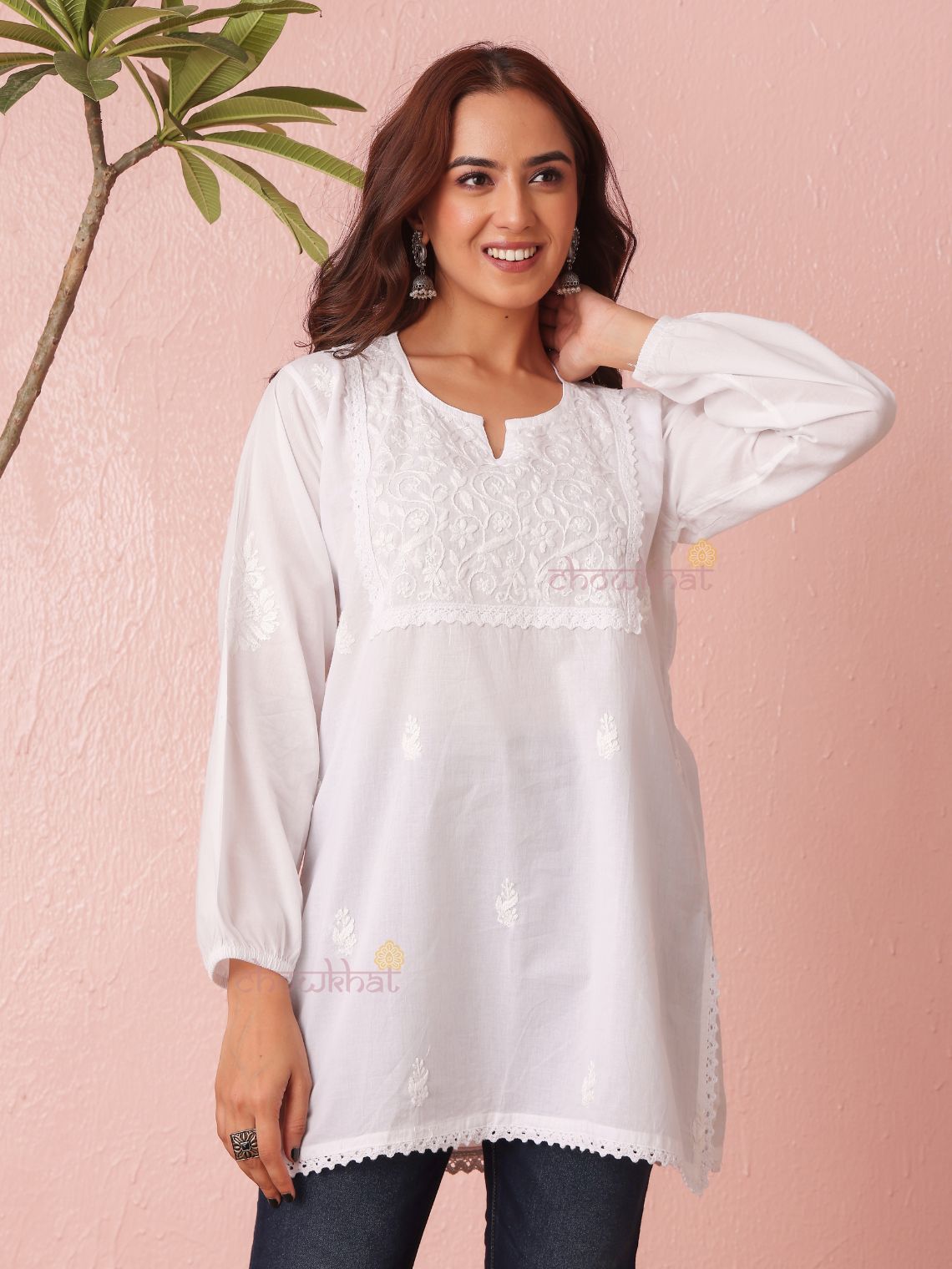 Sahiba Cotton Straight Short Chikankari Kurti - Chowkhat Lifestyle