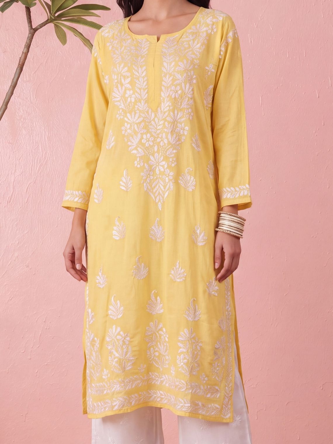 Nitara Modal Straight Long Chikankari Kurti - Chowkhat Lifestyle
