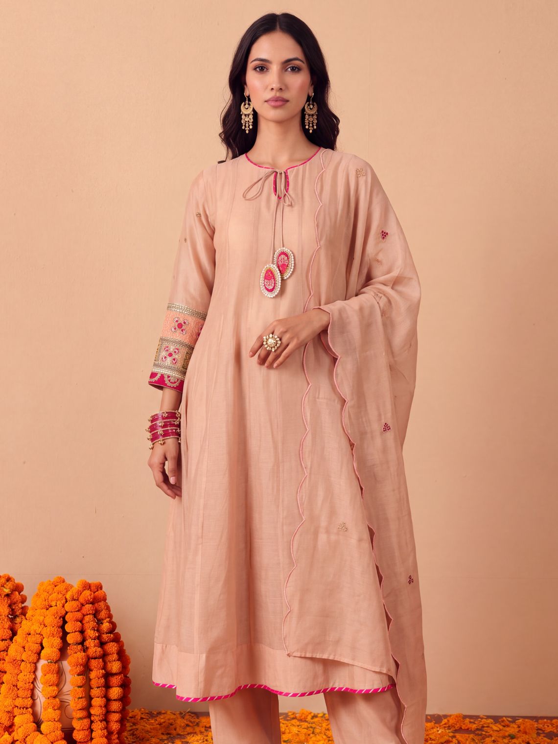 Pankhuri Mul Cotton Hand Embroidered Anarkali Long Suit set - Chowkhat Lifestyle