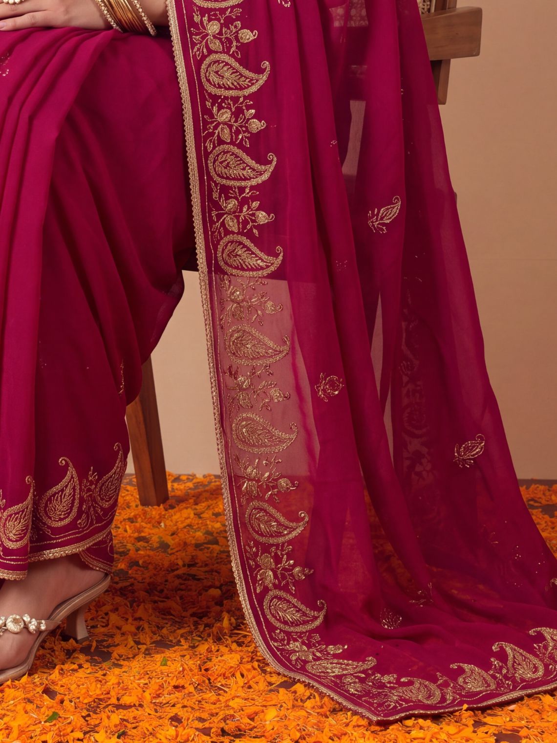 Avani Hand Embroidered Zari Work Chiffon Saree with Blouse Piece - Chowkhat Lifestyle