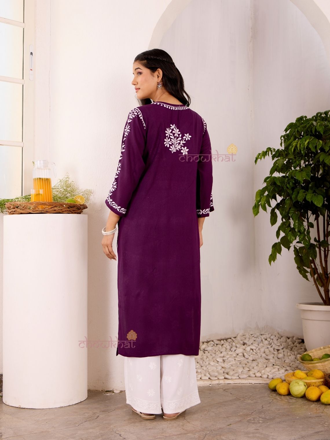 Navya Rayon Straight Chikankari Kurti with Lace - Chowkhat Lifestyle